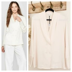 Long Sleeve Blouse V Neck Tuxedo Style